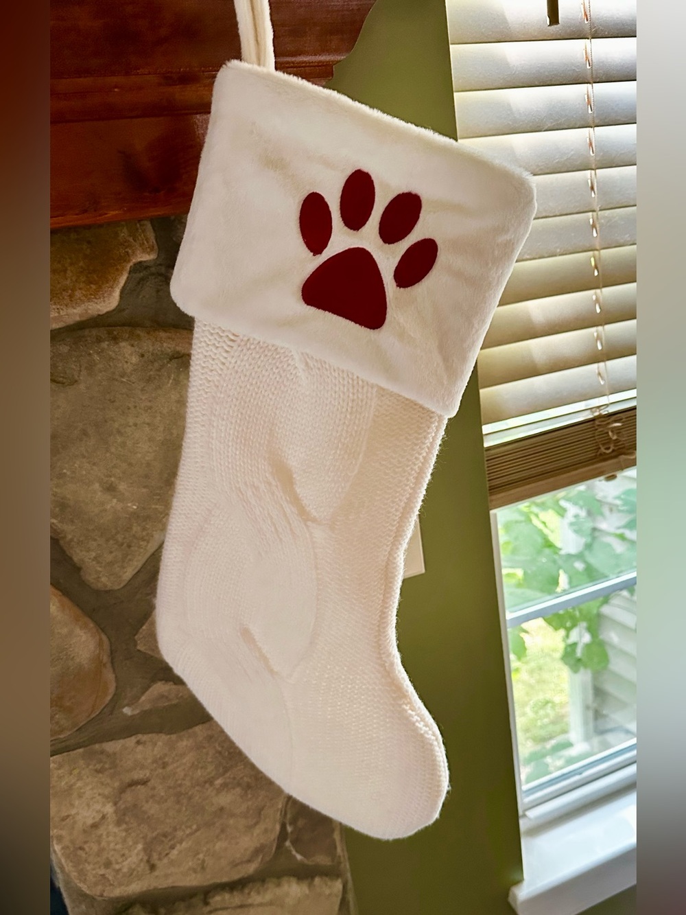🎄NWOT St. Nicholas Square Ivory Cable Knit Faux Fur Pet Paw Christmas Stocking